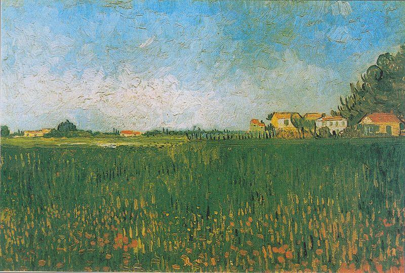 Farmhouses in a Wheat Field near Arles, Vincent Van Gogh
